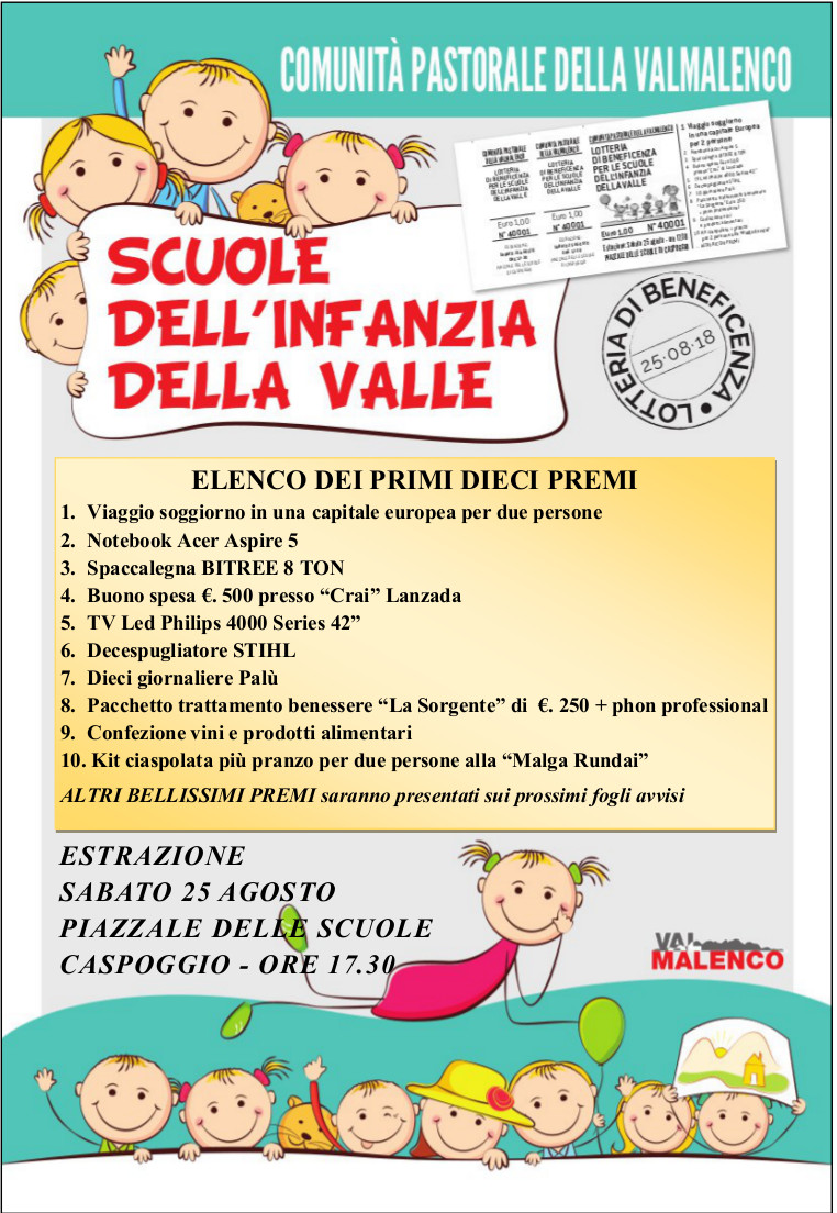 Lotteria  di valle per le  scuole dell’infanzia parrocchiali